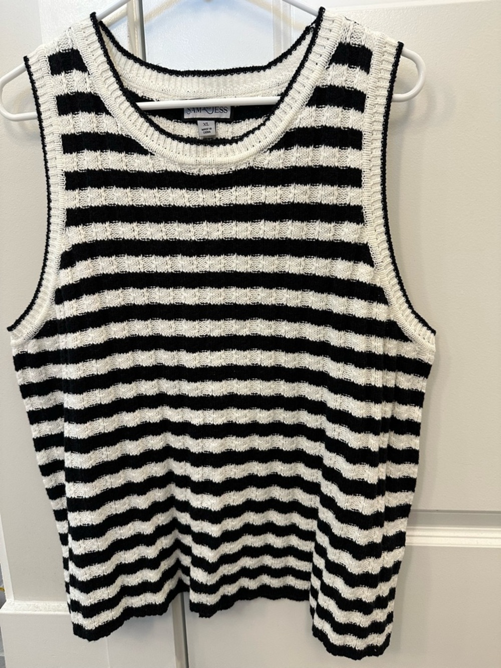 SAM & LUCY Black and White Striped Knit Tank